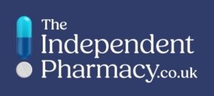Logo of The Independent Pharmacy featuring a blue capsule and tablet on a dark blue background