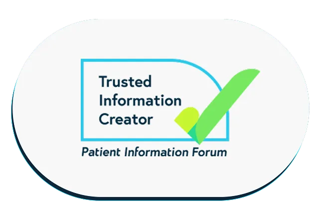 A graphic reading ‘Trusted Information Creator. Patient Information Forum’ with a green tick mark.
